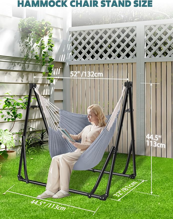 Anyoo 2 in 1 Hammock and Swinging Chair with Collapsible Steel Stand & Carrying Case,Portable & Adjustable,Easy Set Up for Outdoor,Indoor,Patio,Garden,Camping Trip