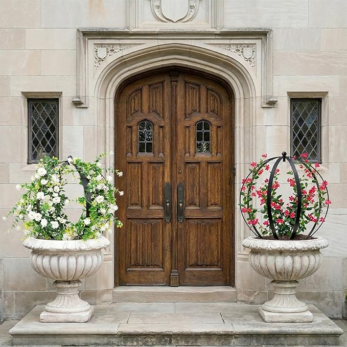 4 PCS Large Metal Round Trellis for Climbing Plants, Heavy Duty Thick Rustproof Obelisk, Garden Sphere Frame for Potted Roses Vines, Outdoor Garden Decor, Easy Assembly (18.5" x 15")
