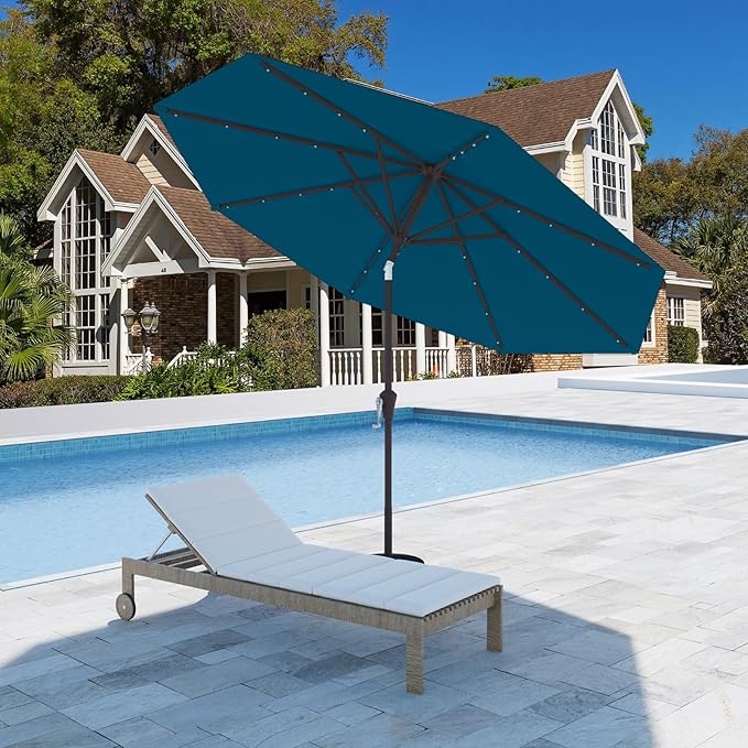 9FT Patio Umbrella with Solar Lights,Outdoor Market Umbrella with Tilt and Crank, LED Lighted Table Umbrella for Garden,Deck,Backyard,Pool,Beach