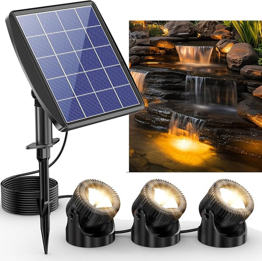 POPOSOAP 3-in-1 Solar Pond Lights, Warm White Underwater Pond Lights, IP68 Waterproof LED Fountain Lights for for Pond, Fountain, Pool Waterfall Decoration Garden Patio (3 Lights)-P63H