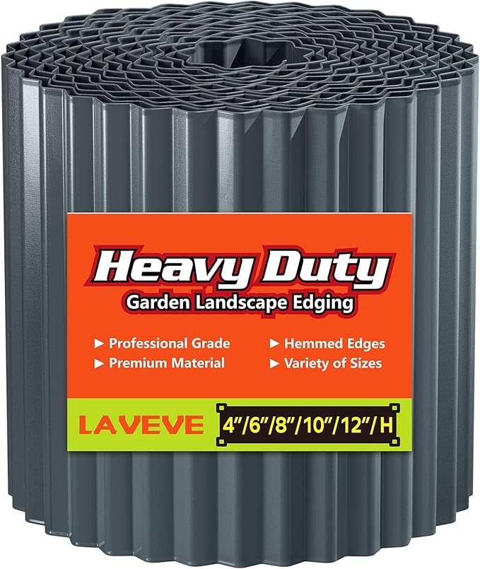 LAVEVE Corrugated Metal Garden Edging 6" x 20Ft, Landscape Edging Border for Lawn, Flower Bed, Garden Fence, Paver Edging (Dark Gray)