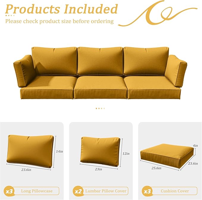 8p Outdoor Cushion Slipcovers Outdoor Patio Cushions Covers Replacement Waterproof with Zipper for 3-Seat Rattan Sofa Patio Furniture Cushion Covers, Covers Only