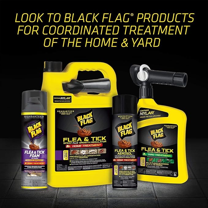 Black Flag Flea and Tick Killer Concentrate Yard Treatment, 32 Ounces, Ready To Spray, Quickflip Hose End Sprayer