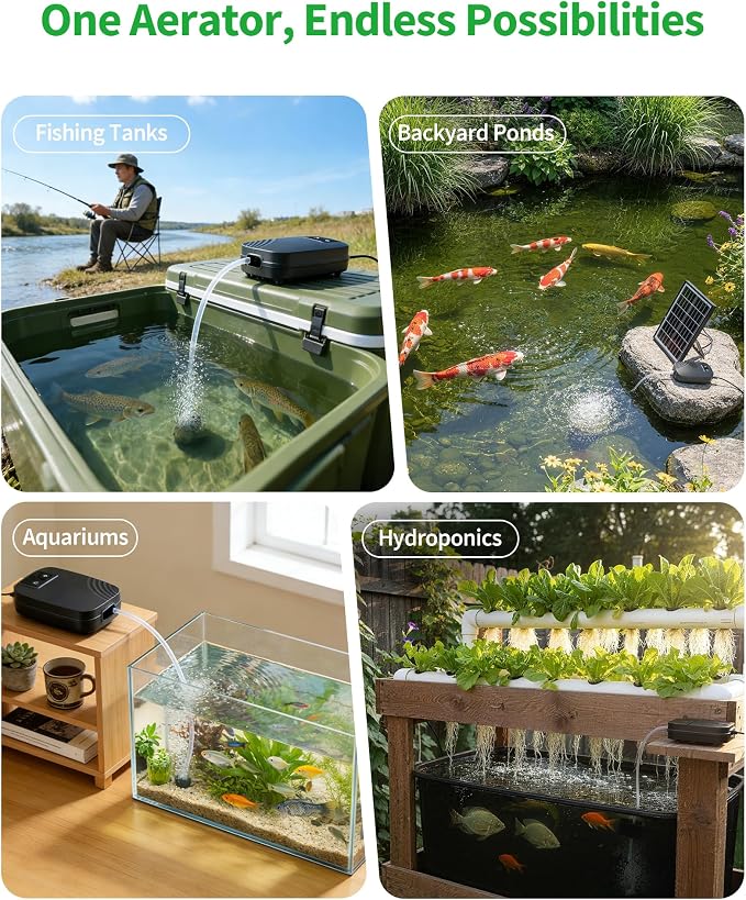 POPOSOAP 8W Solar Pond Aerator, Solar Air Pump for Pond with Solar & Battery Dual Power, 24H Continuous Aeration, 3 Working Modes for Small Pond, Fish Pond, Fish Tank P9275