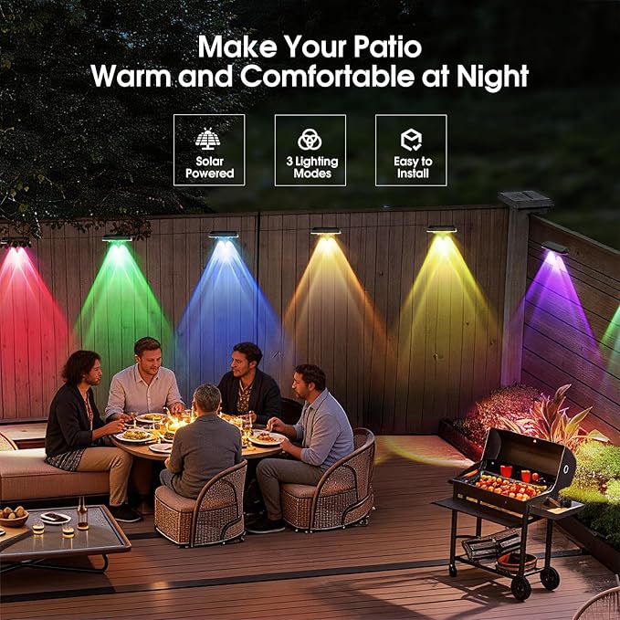 AUDLES Solar Fence Lights Outdoor, 8 Modes Warm & RGB 6 Color Fence Lights Solar Powered for Outside, IP65 Waterproof, 60 Lumens Solar Light for Step, Pathway, Garden, Deck, Stairs - 8 Pack