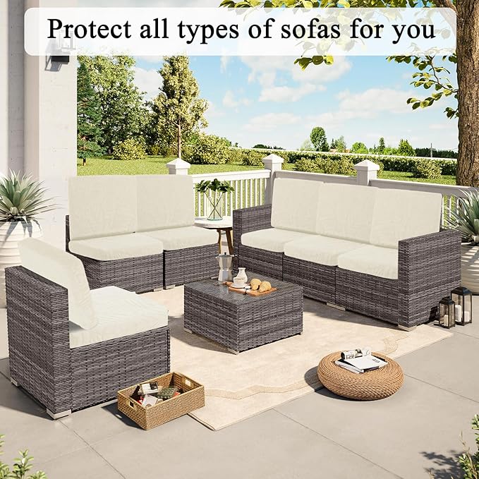 HEBE Stretch Patio Cushion Covers Set 8pcs,Waterproof Outdoor Couch Covers Replacement,Washable Reusable Seat Cushion Slipcovers for Patio Furniture Protector,Chair Cushion Cover