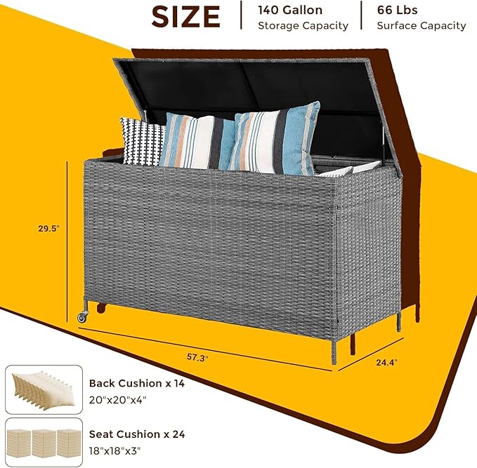 Takywep 140 Gallon Large Deck Box Waterproof,Indoor Outdoor Weather Resistant Storage Container,Polyester Cloth Lined with Soft Close Hinges for Patio Furniture Cushions, Garden Tools
