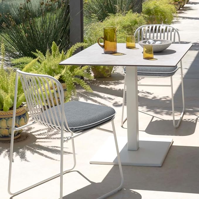 DYTXIII Set of 4 Outdoor Chair Cushions with Ties,Water Repellent Patio Chair Pads 17"x 16" for Outdoor Furniture,Round Corner Seat Cushions for Garden Yard Kitchen Textured Gray