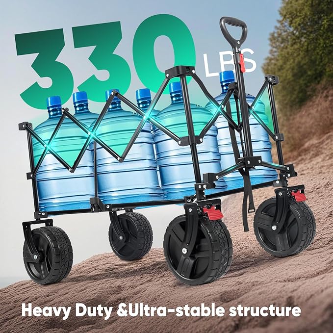 Sekey 220L Wagons Carts Foldable with Big All-Terrian Beach Wheels, Collapsible Heavy DutyWagon with Cup Holders, Extra Large Folding Wagon,Foldable Wagon for Camping, Garden, Sports.Red&Grey