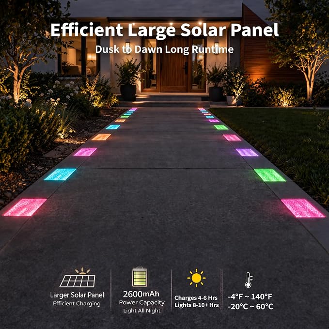 SHONELIGHTING Paver Lights, Solar 12-Color Outdoor Waterproof, In-Ground Brick LED for Driveway & Pathway, Hardscape Pavers, Heavy Duty, RGBW with Remote (2 Pack)