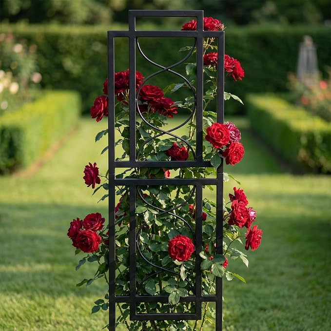 2 Pack 31.5'' Hx8'' W Black Metal Chic Garden Trellis for Climbing Plants - Outdoor Decorative Metal Flower Trellis - Black