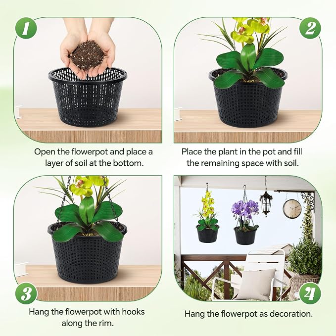 4 Packs Orchid Hanging Planter with Hangers 8.3 Diameter Orchid Hanging Planter with Hangers Plastic Plant Hanger Orchid Basket with Chain for Indoor or Outdoor Including 4pcs Adjustable Chains