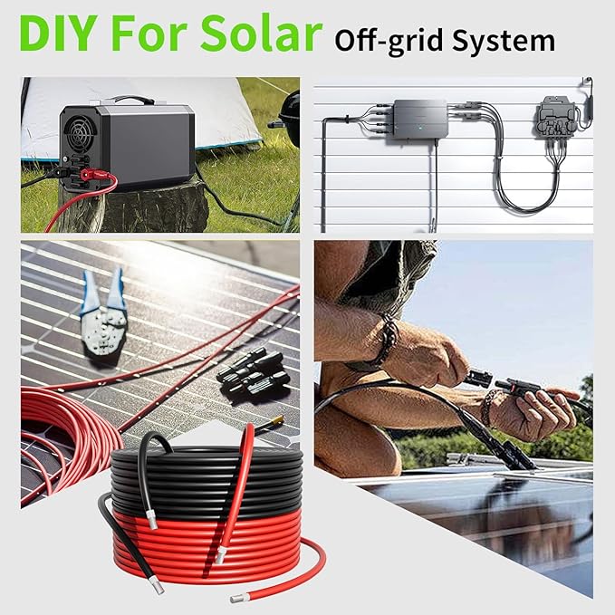 200Ft Solar Panels Extension Cables, 6mm² PV Cable Without Connectors, IP68 Waterproof, 10AWG Solar Wire
