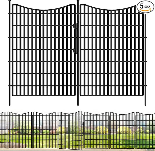 5 Panels No Dig Outdoor Garden Fence for Yard, 48 in(H) X 12 ft(L) Animal Barrier Fence with Lock, Tall Metal Garden Fence Panels, Temporary Fence Outdoor for Yard, Dog, Rabbits