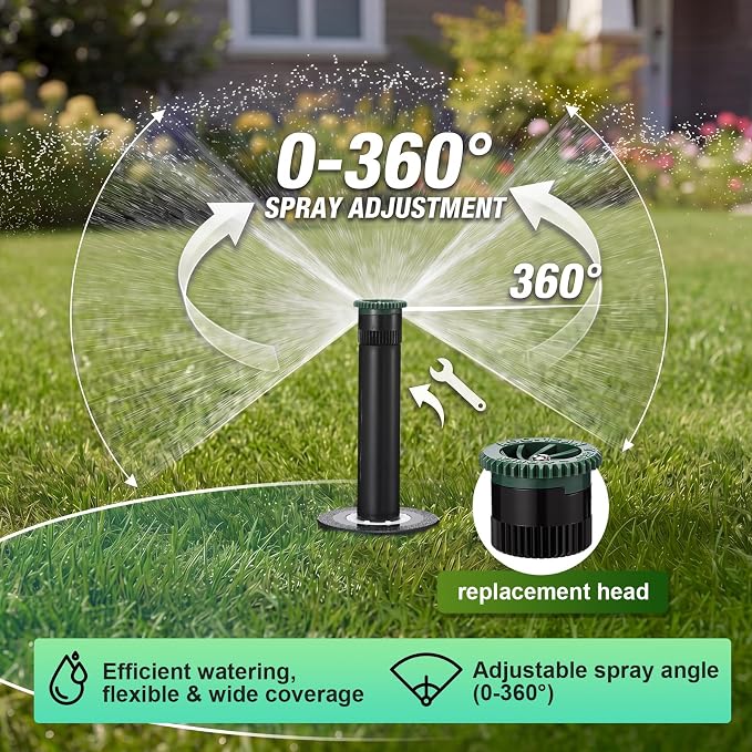 8 Pack Pop up Sprinkler Heads Compatible with 1800 Series, 4 Inch Underground Spray Head with 5 Replacement Nozzles, 0-360° Adjustable Sprinkler Head for Lawn Yard Garden Planter Bed