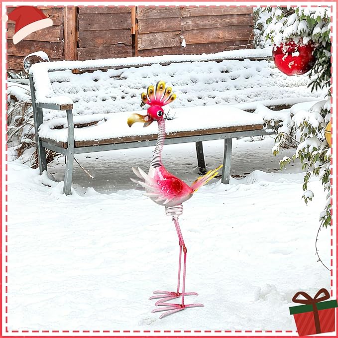 Vibrant Metal Flamingo Decor - Large Metal Yard Art - Outdoor Decoration Garden Statues - Standing Pink Flamingo for Yard, Elegant Flamingos Garden Sculpture & Gift for Women