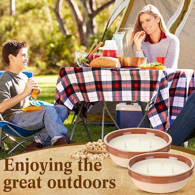 Conelist 2 Pcs Citronella Candles Outdoor in Coarse Pottery Container 5.6 oz 3 Wick Citronella Soy Wax Jar Candles with 5% Natural Oil 120 Hours Burn Time for Patio Backyard Deck Summer Nights
