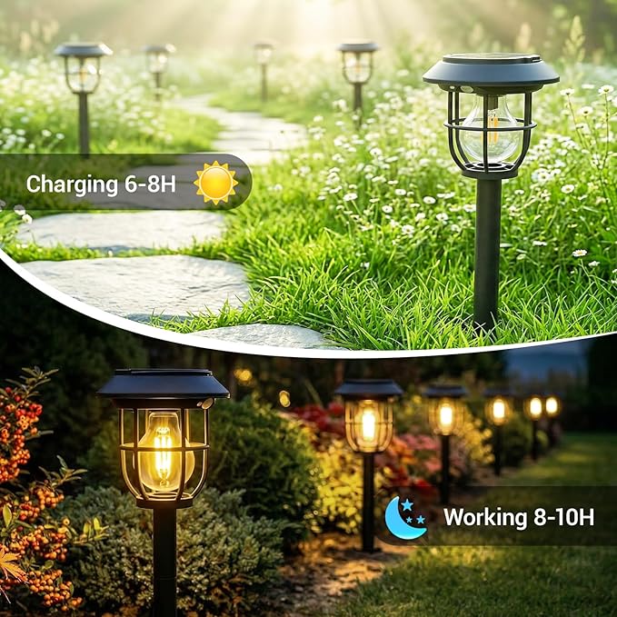 Solar Lights Outdoor, 8 Pack Waterproof LED Pathway Lights with 3 Adjustable Modes, Auto On/Off Lighting for Garden, Yard, Walkway, Driveway, Porch, Hanging on Trees or Tabletop, Warm White