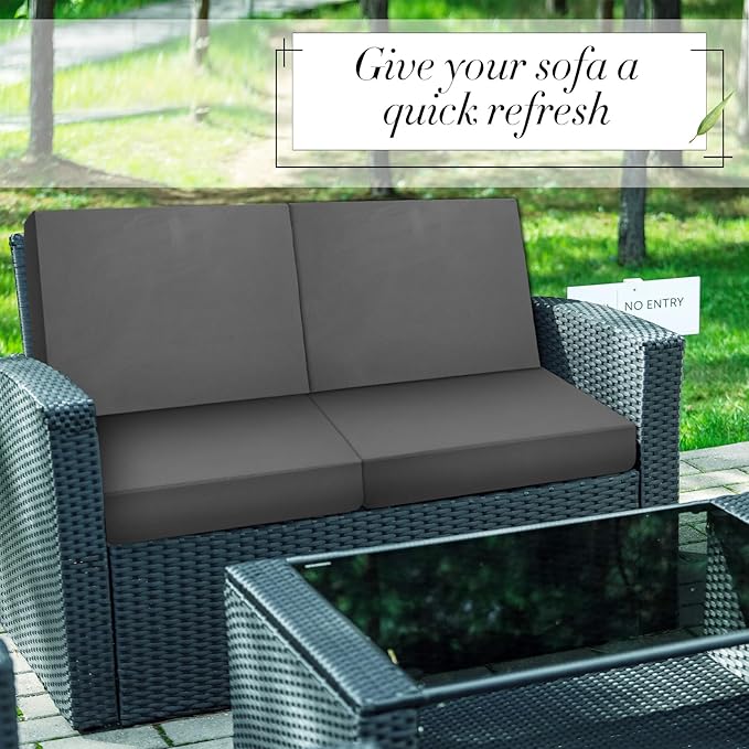 Newwiee 8 Pcs Stretch Patio Outdoor Cushion Covers Replacement for 4 Backrests and 4 Patio Cushions Covers, Waterproof Couch Sofa Slipcover Furniture Protector, Thin Fabric Breathable(Dark Gray)