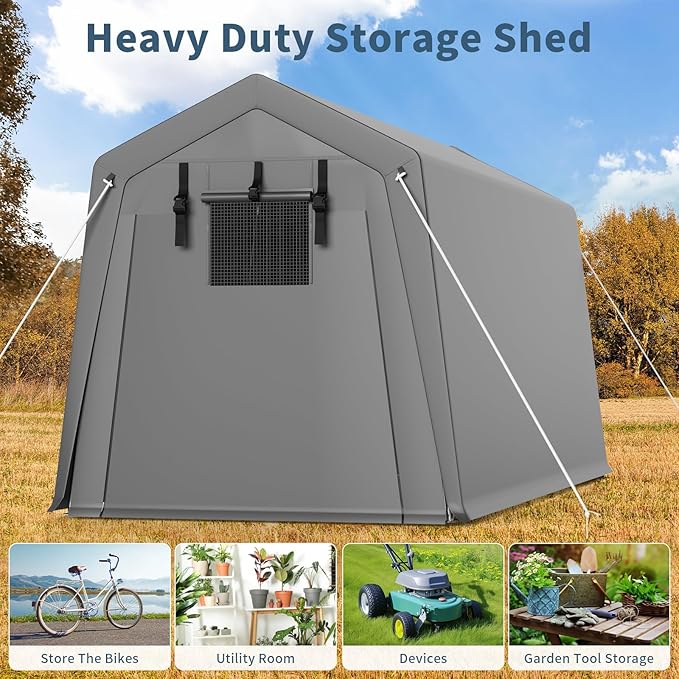 7'×10' Heavy Duty Portable Storage Shed Tent - Outdoor Shelter with Roll-Up Door, Waterproof Bike/ATV/Motorcycle Garage, All-Weather Shelter Tent