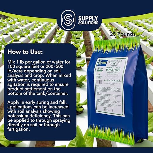 Supply Solutions Sulfate of Potash 0-0-50 - Organic Potash Fertilizer - Suitable for Fertigation, Drip Systems, Foliar, Hydroponics, Greenhouse Use - Ideal for Flowers, Fruits, Gardens (25 Pounds)