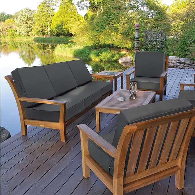 Favoyard Deep Seat Patio Cushion Set 22 x 22 Inch Waterproof Outdoor Chair Cushions for Patio Furniture with Fade Resistant and Removable Cover with Handle & Adjustable Straps for Patio, Yard, Garden
