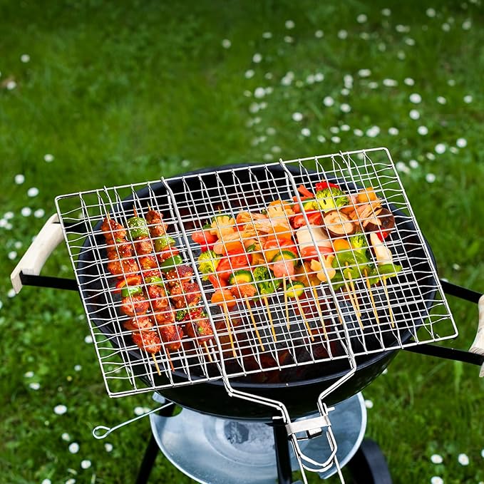 Fish Grill Baskets，Folding Portable Fish Grilling Rack For Grill, BBQ Grilling Basket, Stainless Steel Grill Basket For Veggies, Shrimp, Meat Cook，Come With Storage Bag and Two Basting Brush