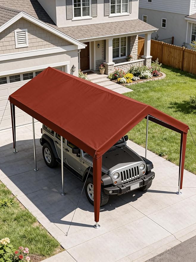 10 x 20 Ft Carport Replacement Cover, Heavy Duty Outdoor Car Tarp Canopy, Waterproof & UV Protected Tear Oxford Tarp with Ball Bungees (Frame is Not Included)