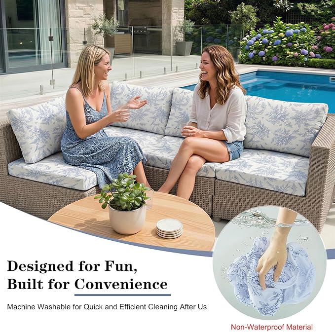 8-Piece High Elastic Outdoor Cushion Covers - Full Set Stretch Replacement Slipcovers for Seat & Back Cushions - Universal Fit for 4-Person Patio Sofa, Fits 20-27" Wide