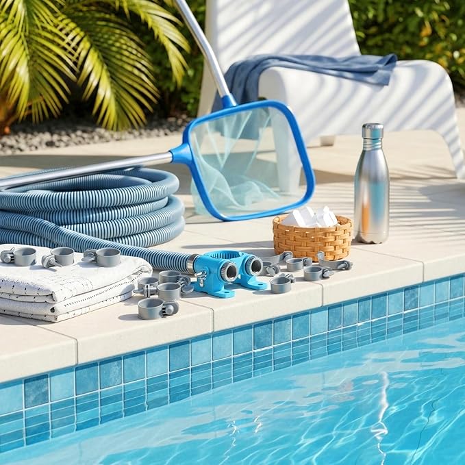 12 Pcs Adjustable Plastic Hose Clamps for 1.25''-1.5'' Above Ground Swimming Pool Replacement Thumb Clips Screw Key Hose Clamps Plastic Filter Pump Connector Clips