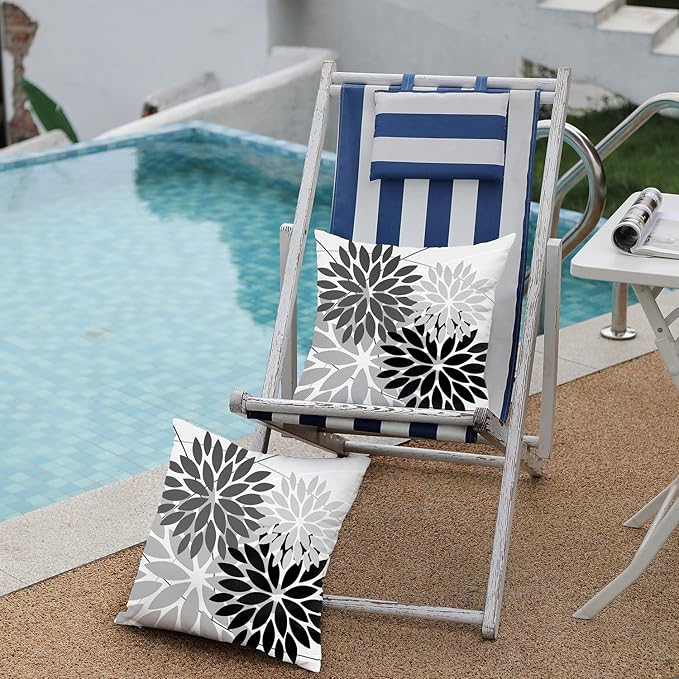 DFXSZ Outdoor Throw Pillow Covers 18x18 Inch Set of 2 Waterproof Spring Summer Geometric Elegant Black Grey Outdoor Pillow Covers for Patio Funiture Garden Couch 158X18