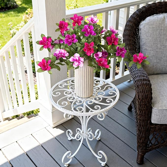 Ammyoo Artificial Fake Azalea Flowers for Outdoor Spring Decoration, Faux Silk Flower for Summer UV Resistant Look Real Plants for Garden Yard Porch Walkway Indoor Decor, 2PCS
