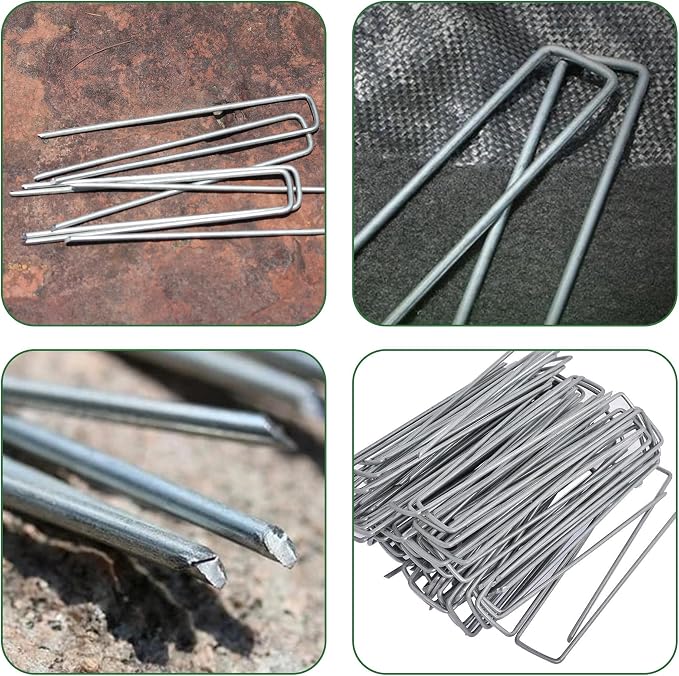 500 Pack Landscape Staples 6 Inches 11 Gauge Stakes, Galvanized Garden Stakes U-Shaped Pins and Landscaping Staples for Sod Anchoring Landscape Fabric Irrigation Tubing(500pack-N)