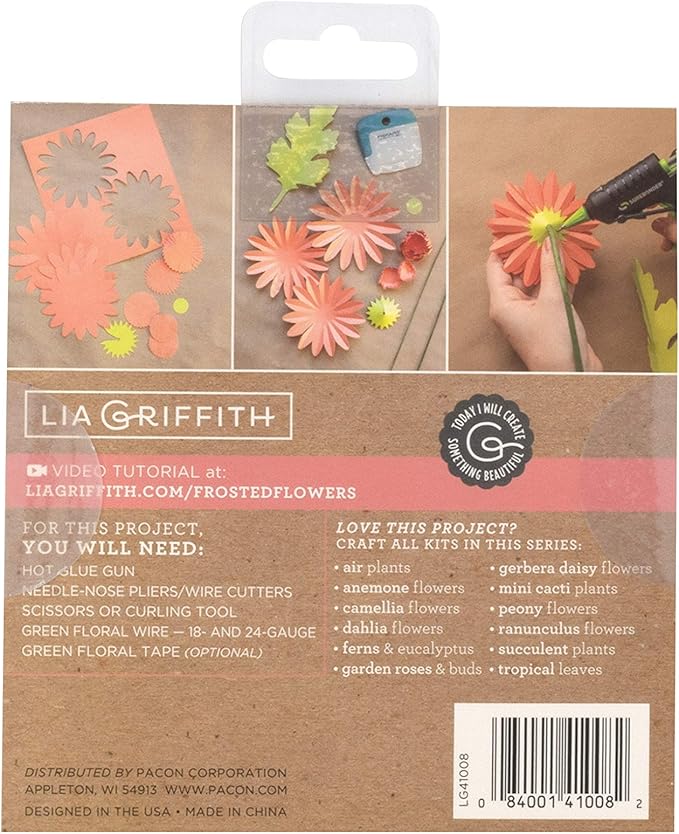 Lia Griffith Frosted Paper Blooms, Gerbera Daisies, 6" x 6.5", Colors may vary, 17 Pages, Count