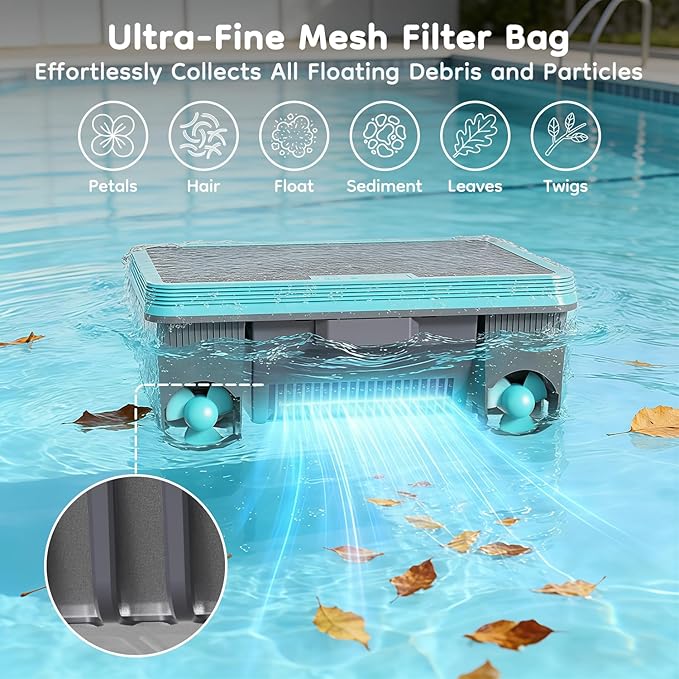 Obito H3 Solar Powered Automatic Robotic Pool Skimmer with APP Support, 24/7 Continuous Cleaning Power, Auto Edge-Docking, Dual Charging Modes, Twin Salt Chlorine Tolerant Motors, 180 μm Filtration