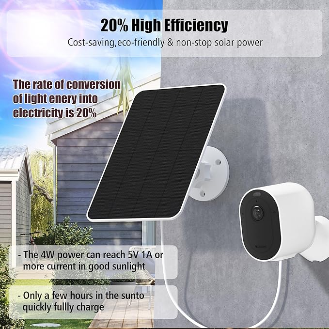 Solar Panel Charger Compatible with Arlo Pro 3/4/5S/3 Floodlight/Ultra/Ultra2 Camera, 5V 4W Solar Panels Charging, IP66 Weatherproof, w/9.8ft Charging Cable, Adjustable Wall Mount (2 Pack)