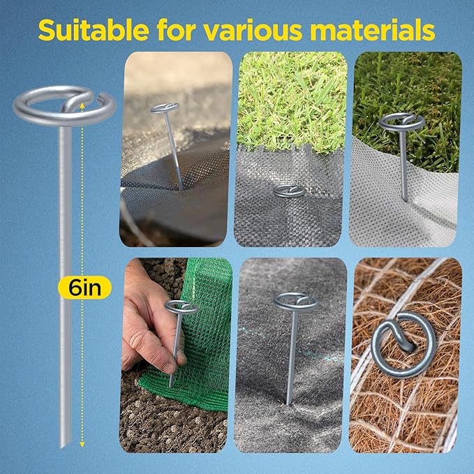 Landscape Fabric Pins, Thickened 8 Gauge Circle Top Landscape Pins-120 Pcs, Not Easy to Bend 6 inch Galvanized Landscape Fabric Stakes, More Holding Power Than U-Shape Garden Staples(120)