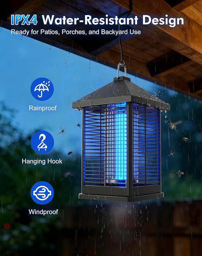 Bug Zapper Indoor & Outdoor with Auto Smart Light Sensor, 4000V Electric Mosquito Zapper, Insect Fly Trapper, Covers 2100 sq ft, IPX4 Waterproof Mosquito Lamp for Patio, Garage, Backyard, Porch