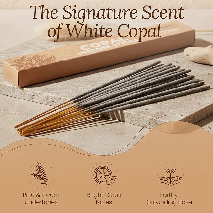 Premium White Copal Incense Sticks - 100% Pure Mayan Resin, Superior Burn Quality, Maximum Fragrance - Thick Coating, Handcrafted in Mexico for Meditation, Yoga, Spiritual Practice - 20 Sticks