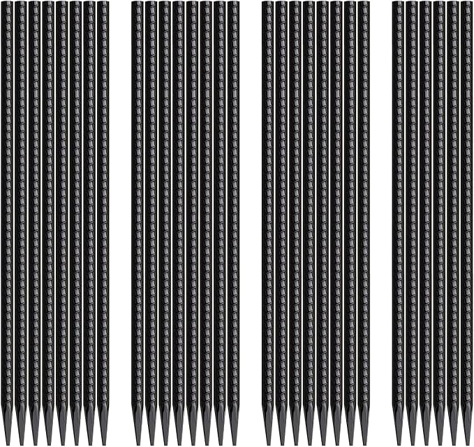 16 Inch Rebar Stakes 30 Pack Heavy Duty Ground Anchors with Chisel Point End Long Straight Steel Tent Stakes 3/8" Thickness Metal Spikes Black Coated for Concrete Timber Camping Garden Plant