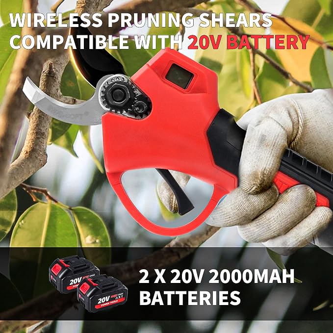 Brushless Electric Pruning Shears, Cordless Portable Pruning Shears with 2 x 20V 2.0Ah Batteries & Charger, 30 mm Cutting Capacity, SK5 Steel Blades, for Garden Fruit Tree Trimming