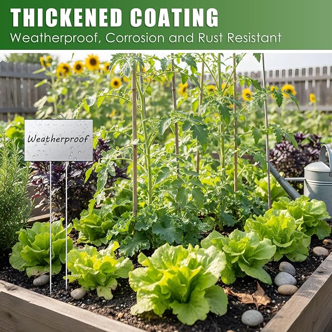 Landhoow 30 Pcs Large Garden Plant Markers Metal Plant Labels Sign 5'' x 3'' with 21'' Stake Weatherproof Waterproof Garden Sign for Outdoor Seedlings Herbs Vegetable Greenhouse, Sliver