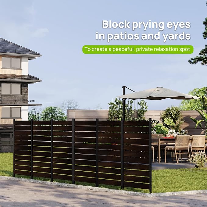 38"W x 61"H (1 Panel) No Dig Wood Privacy Screen Outdoor Privacy Fence Panel for AC Unit Trash Can Pool Equipment Enclosure Decorative Patio Privacy Wall Screen with Metal Posts & Stakes (Dark Brown)