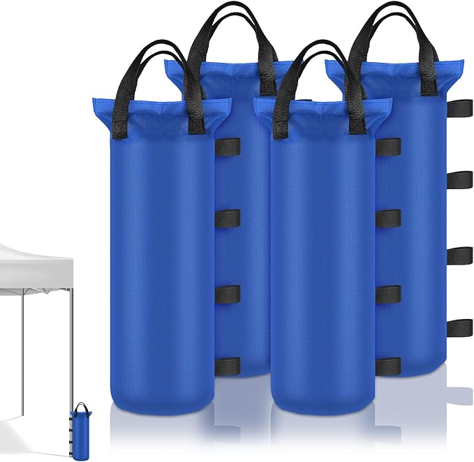 4 Sand Bags for Weight, Heavy Duty Sandbags for Canopy Legs, Extra Large Pop Up Tent Weights, Canopy Weight Bags for Gazebo, Outdoor Sun Shelter, Umbrella - Blue, 6"×20", Without Sand