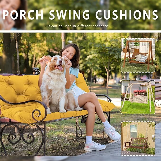 Porch Swing Cushions Waterproof Outdoor Replacement Cushion with Backrest Thicken 5" Bench Cushions Applicable to Patio,Outdoor,Backyard and Garden(Yellow 48×40×5inch)