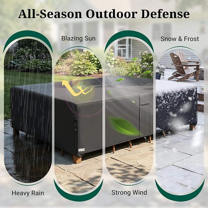 MR. COVER Heavy Duty Patio Furniture Covers, 900D Outdoor Furniture Cover Waterproof , Large Patio Set Covers Waterproof Outdoor for Dining Table and Chairs Combo, 90 x 64 x 28 Inch, Black