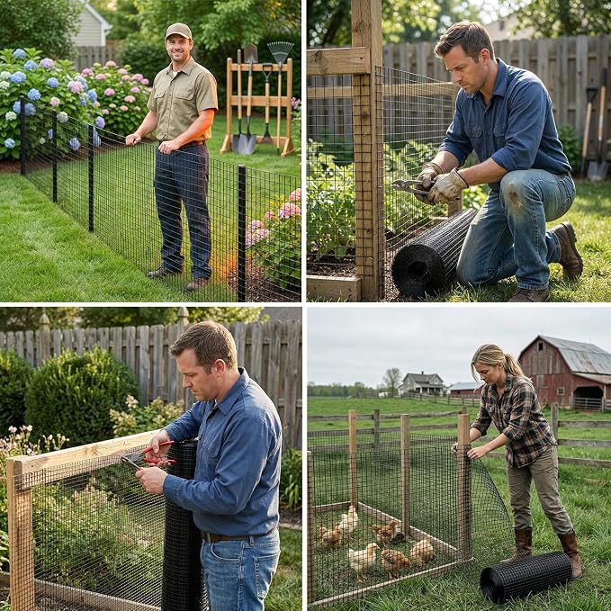 Black Hardware Cloth 1/2 in. x 3 ft. x 100 ft. 19-Gauge, Vinyl Coated Chicken Wire Mesh Roll, Welded Wire Fencing, Garden Fencing, Chicken Wire Fence