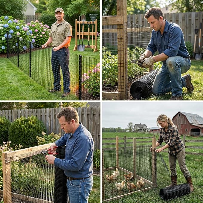 Black Hardware Cloth 1/2 in. x 3 ft. x 50 ft. 19-Gauge, Vinyl Coated Chicken Wire Mesh Roll, Chicken Wire Fencing, Garden Fencing, Welded Wire Fence Roll