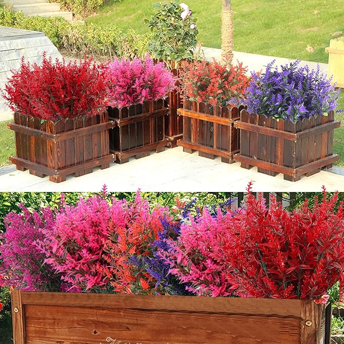 RECUTMS Artificial Outdoor Flowers, 8pcs Faux Outdoor Plant Plastic Lavender Bouquet,UV Resistant Flowers,Spring Decor,Lifelike Natural Fake Plant to Brighten Up Your Home (Red)