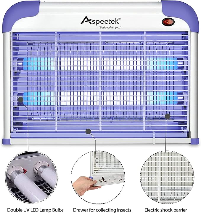 ASPECTEK 20W Indoor Bug Zapper, Insect Killer, Powerful UV Lamp Attracts Flying Insects Like Mosquito, Fungus Gnat, Moth, 2800V Includes 2 Replacement Bulbs
